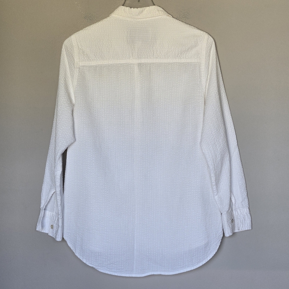 Lola River White Gauzy Seesucker Cotton Button-Down Shirt Women's Size L - Picture 8 of 8